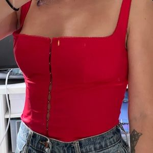 Red hook front corset top